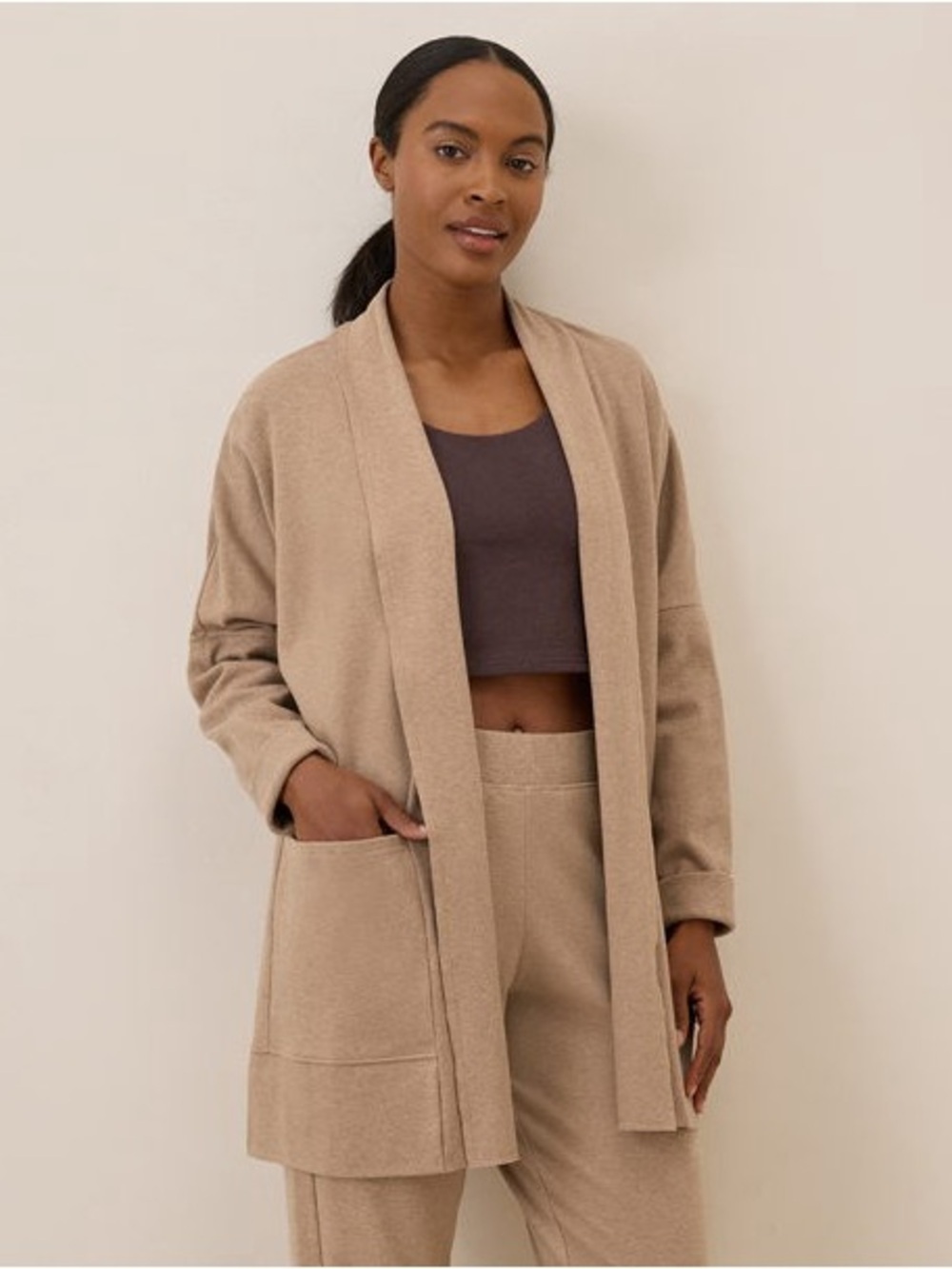 Pact Women's Airplane Wrap Cardigan size large/ extra large in sesame Heather